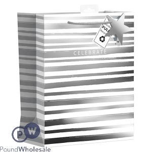 Giftmaker Silver Celebrate Stripes Gift Bag Large