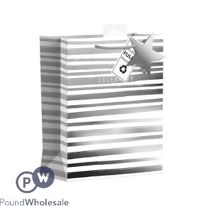 Giftmaker Silver Celebrate Stripes Gift Bag Medium