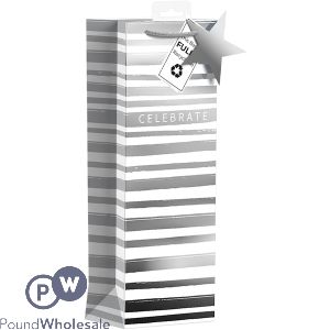 Giftmaker Silver Celebrate Stripes Gift Bag Bottle
