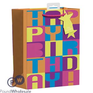 Giftmaker Neon Block Happy Birthday Gift Bag Large