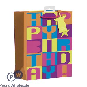Giftmaker Neon Block Happy Birthday Gift Bag Medium