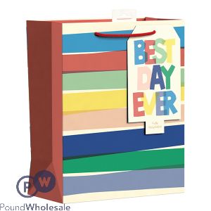 Giftmaker Best Day Ever Striped Gift Bag Large