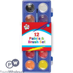 Kids Create Assorted Colour Paints & Paint Brush Set 12 Pack
