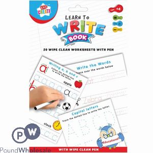 Kids Create A5 Wipe Clean Learn To Write 20 Worksheet Book With Pen