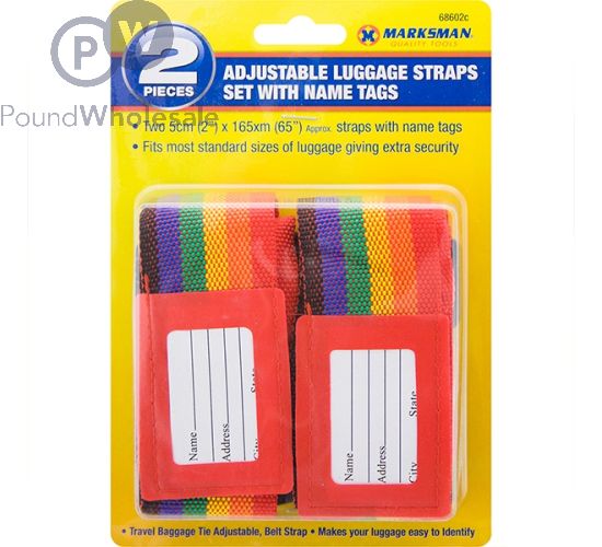 MARKSMAN ADJUSTABLE LUGGAGE STRAPS SET WITH NAME TAGS 2PC