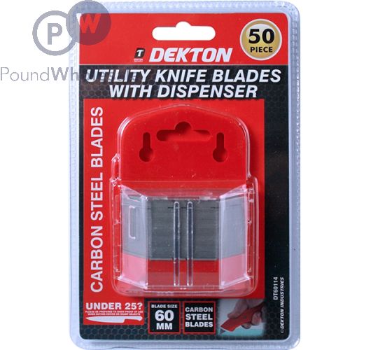 DEKTON UTILITY KNIFE BLADES 60MM WITH DISPENSER 50PC
