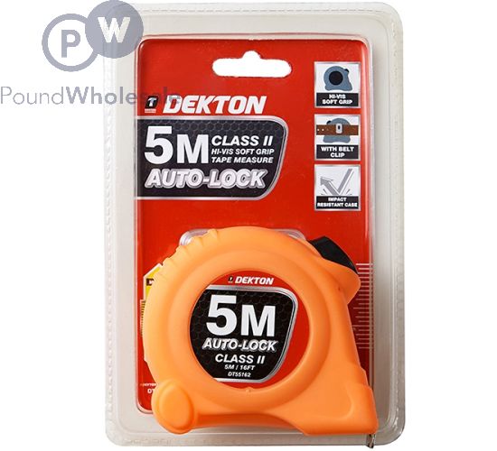 DEKTON AUTO-LOCK HI-VIS SOFT GRIP TAPE MEASURE 5M