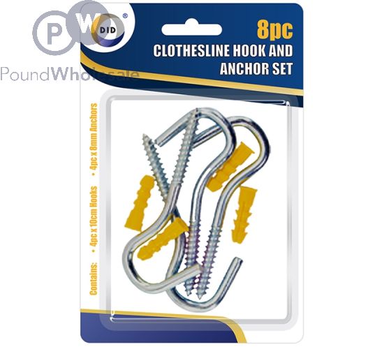 DID CLOTHESLINE HOOK & ANCHOR SET 8PC