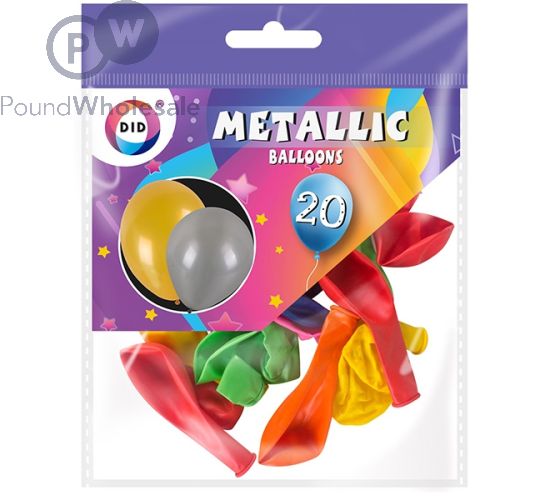 DID METALLIC BALLOONS ASSORTED COLOURS 20 PACK
