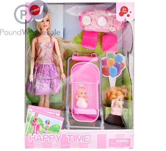FASHION MUM DOLL WITH PRAM & BABY PLAY SET