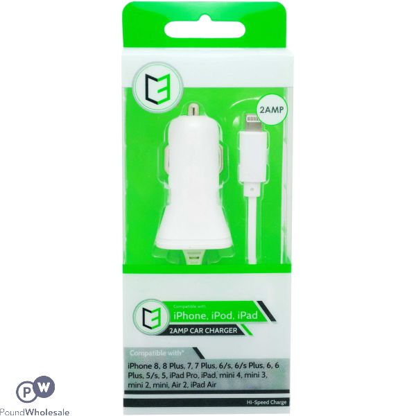Vibe 2amp Iphone White Car Charger 1.2m