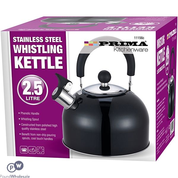 Prima Whistling Kettle 2.5l Metallic Black