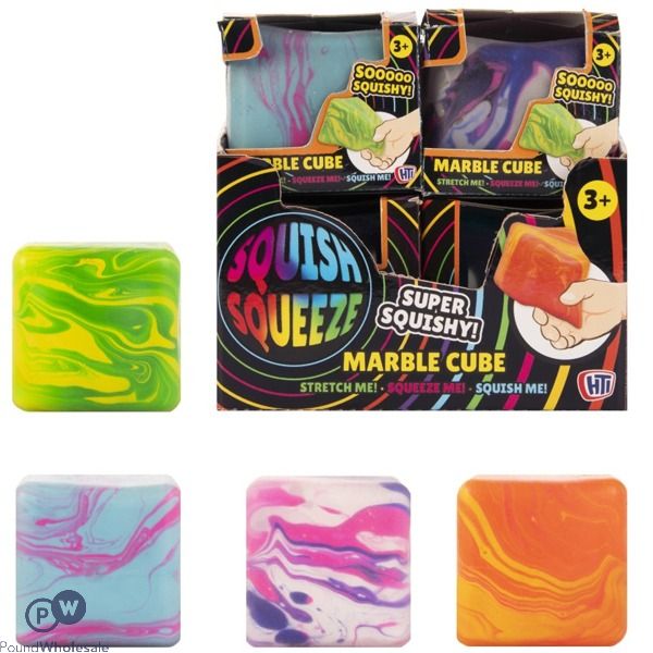 Squish Squeeze Super Squishy Marble Cube Squish Toy 6cm Cdu Assorted Colours