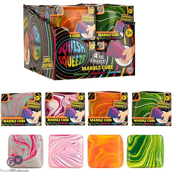 Squish Squeeze Super Squishy Marble Cube Squish Toy 6cm Cdu Assorted Colours