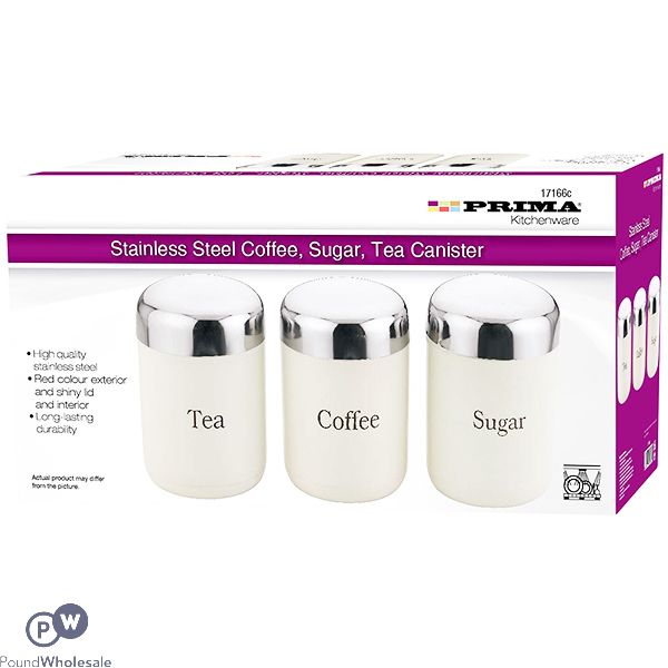 Prima Stainless Steel Cream Coffee, Sugar & Tea Dome Canisters Set 3pc