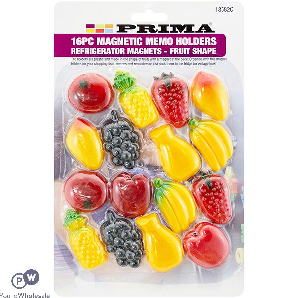 Prima Assorted Fruit-shaped Fridge Magnet Memo Holders 16 Pack