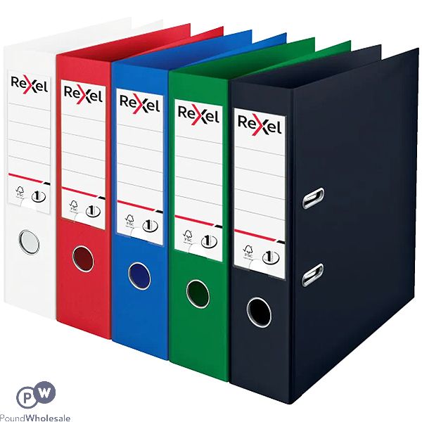 Rexel A4 Polypropylene Lever Arch File 75mm Assorted Colours