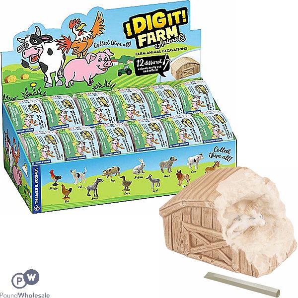 Dig It Farm Animal Excavation Play Set Cdu Assorted