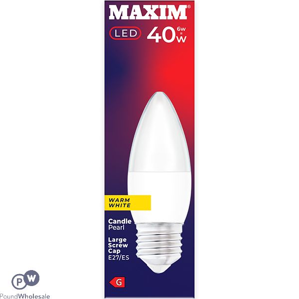 Maxim 6w=40w Candle Pearl Warm White E27 Es Led Light Bulb