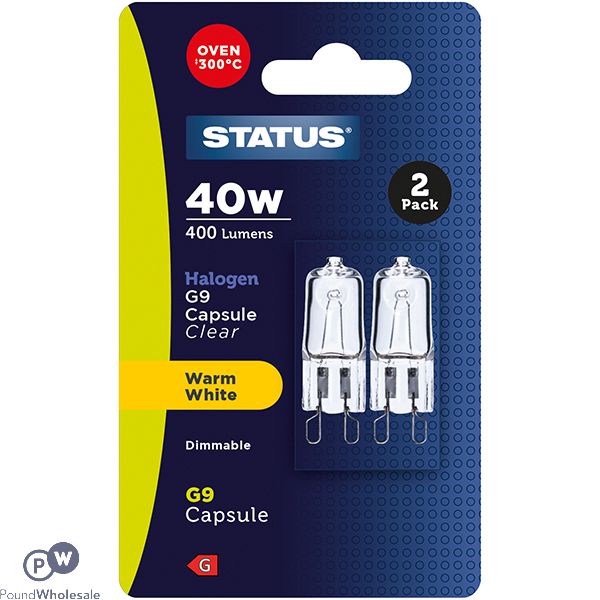Status 40w Halogen Clear Warm White G9 Capsule Light Bulb 2 Pack