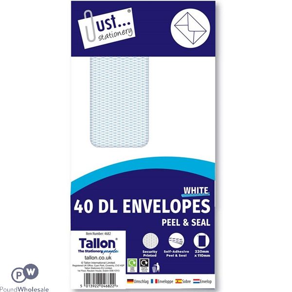 Just Stationery Dl Window Peel & Seal Envelopes 110mm X 220mm 40 Pack