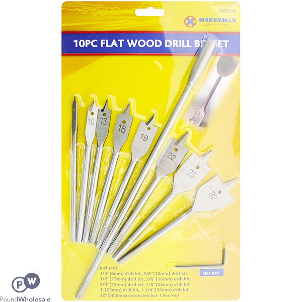 Marksman Flat Wood Drill Bit Set 10pc
