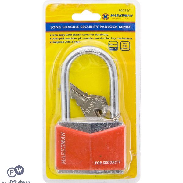 Marksman 60mm Long Shackle Security Padlock With 3 Keys