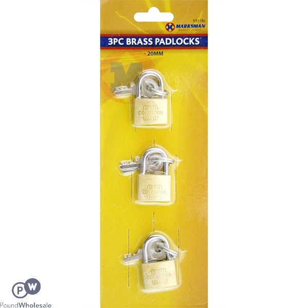 Marksman 20mm Brass Padlocks With Keys 3 Pack
