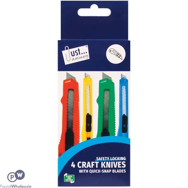 Just Stationery Snap-off Blade Craft Knives Assorted 4 Pack