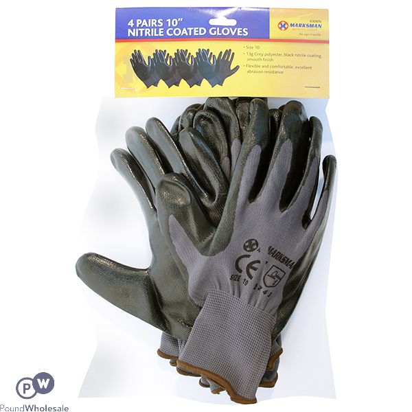 Marksman Nitrile Coated Gloves Size 10 4 Pairs