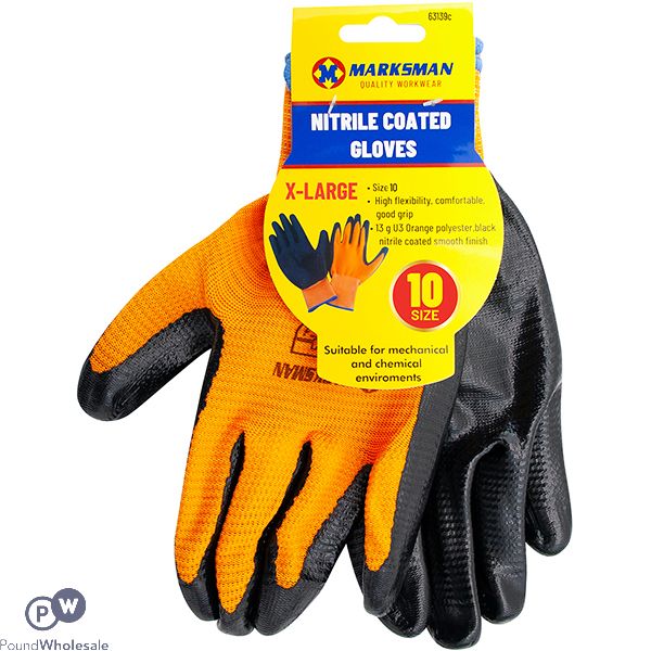 Marksman Nitrile-coated Orange Polyester Gloves Xl