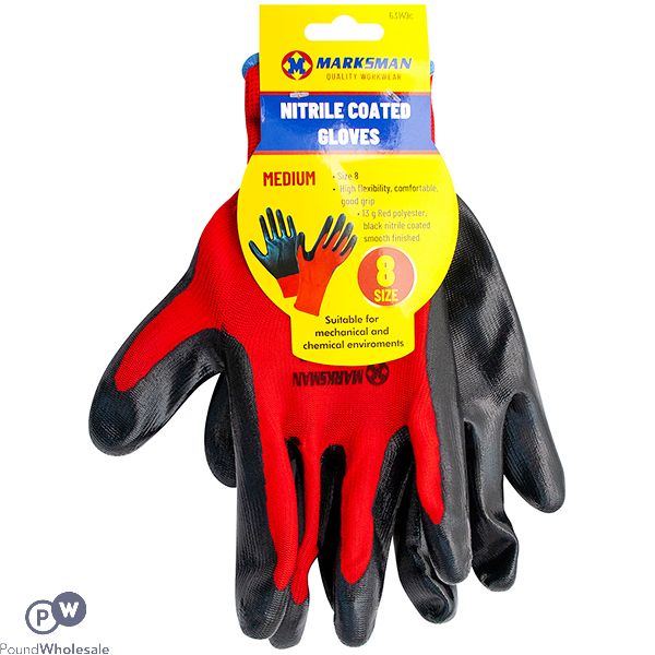 Marksman Nitrile-coated Red Polyester Work Gloves Medium
