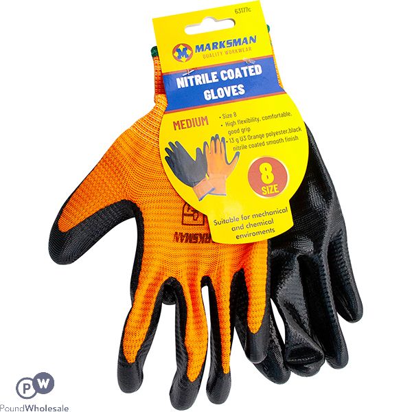 Marksman Nitrile-coated Orange Polyester Work Gloves Medium