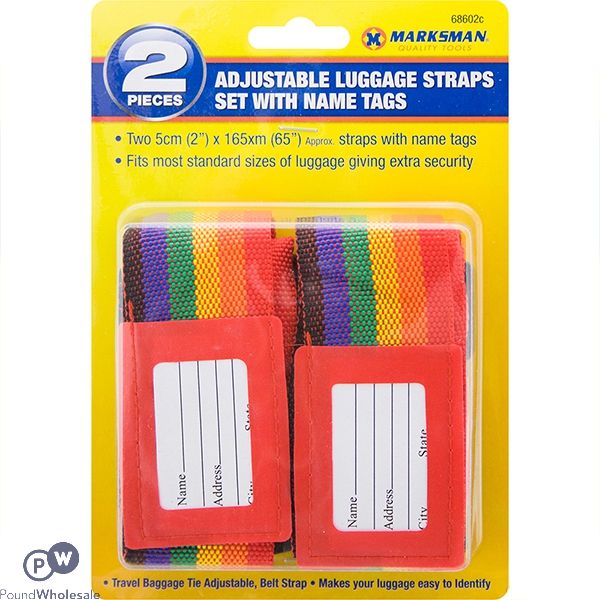 Marksman Adjustable Luggage Straps Set With Name Tags 2pc