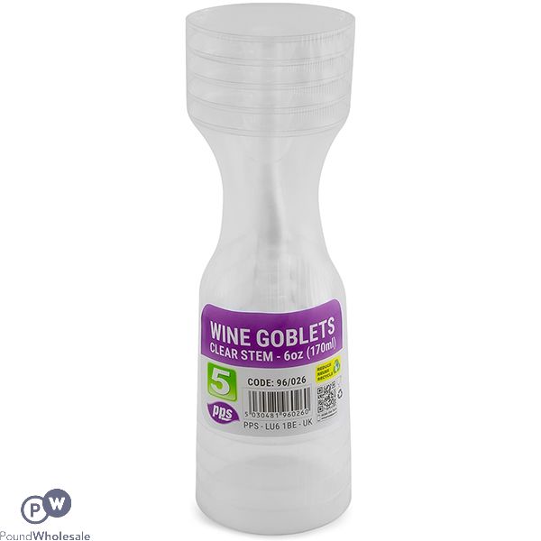 Pps Clear Stem Plastic Wine Goblets 170ml 5 Pack