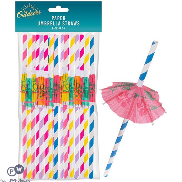 Bello Assorted Colour Paper Umbrella Straws 30 Pack