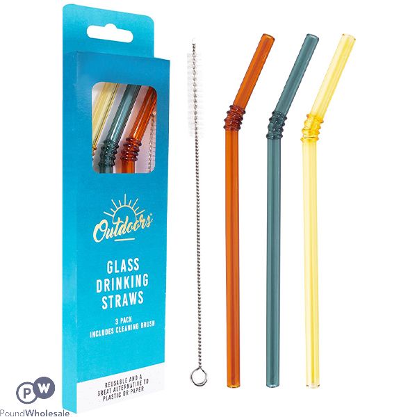 Bello Assorted Colour Glass Drinking Straws Set 3 Pack