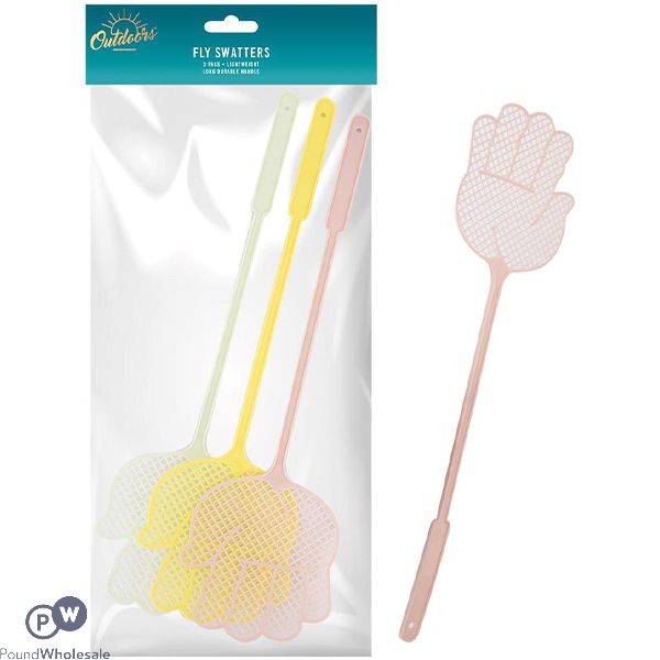 Bello Pp Assorted Colour Fly Swatters 43cm 3 Pack