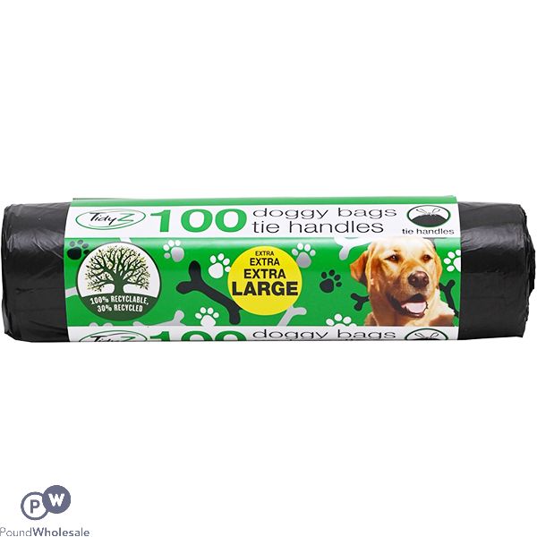 Tidyz 100 Extra Large Tie Handle Doggy Bags 30cm X 36cm
