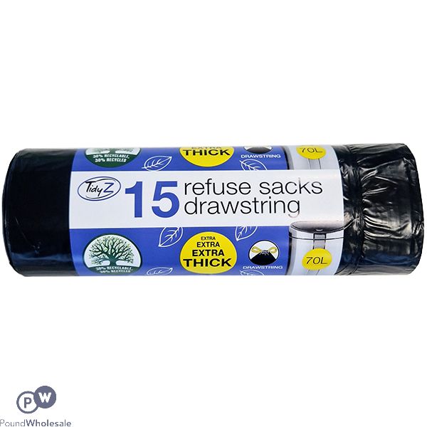 Tidyz Extra Thick Drawstring Refuse Sacks 70l