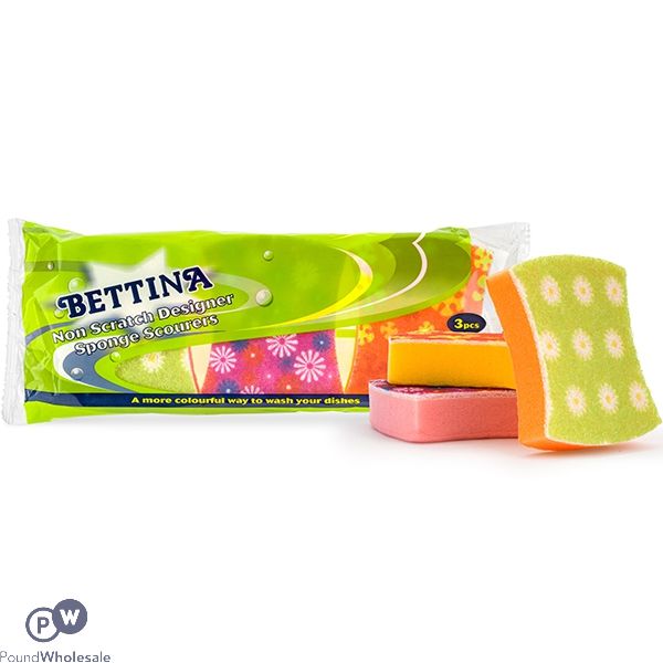 Bettina Assorted Non-scratch Designer Sponge Scourers 3pc