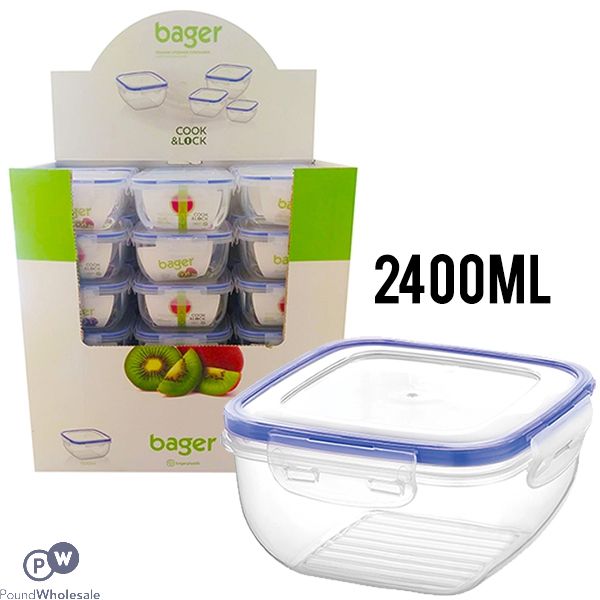 Bager Click & Lock Square Food Storage Container 2400ml Cdu