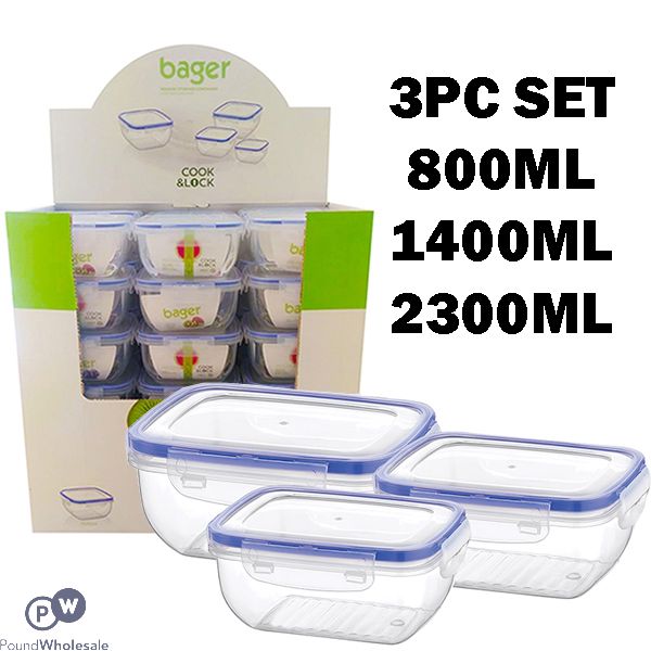 Bager Click & Lock Rectangular Food Storage Set 3pc Cdu