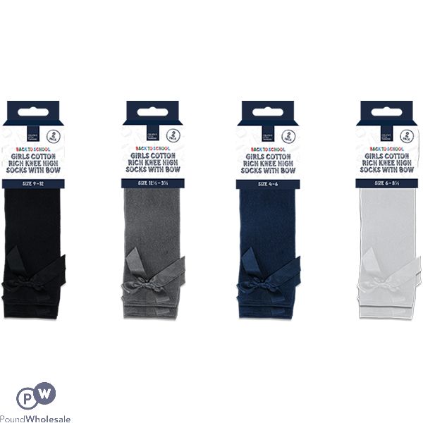 Creative Little Thinkers Girls Cotton Rich Bow Knee Socks 2 Pack Assorted