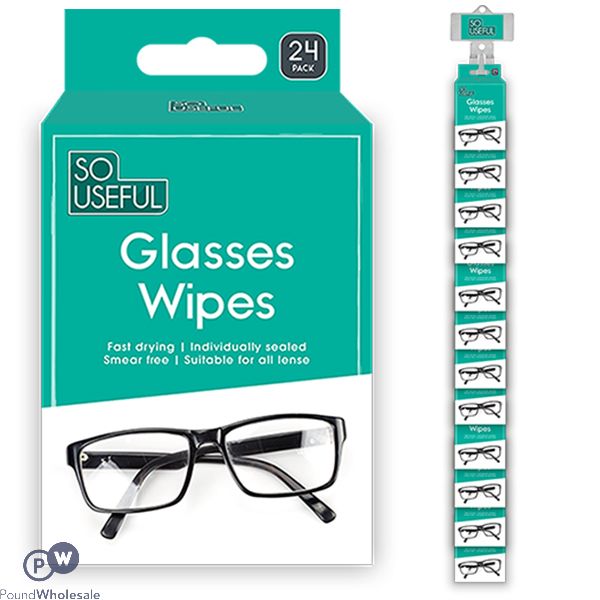 So Useful Glasses Lens Wipes 24 Pack Clip Strip