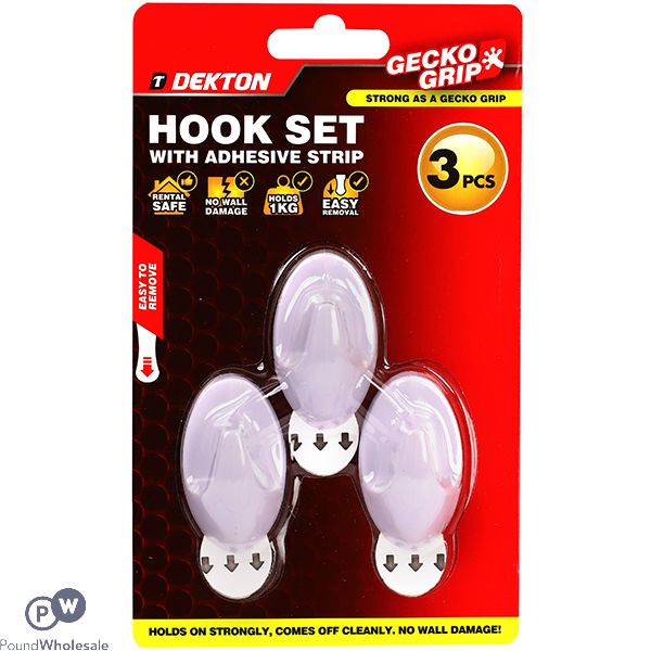 Dekton Gecko Grip White Adhesive Hook Set 3pc