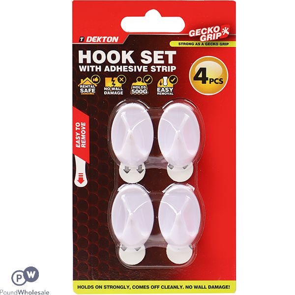 Dekton Gecko Grip White Adhesive Hook Set 4pc