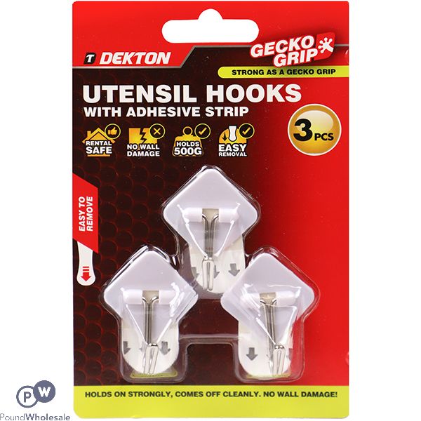 Dekton Gecko Grip Adhesive White Utensil Hook Set 3pc