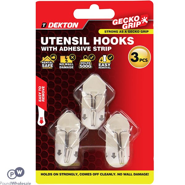 Dekton Gecko Grip Adhesive Clear Utensil Hook Set 3pc