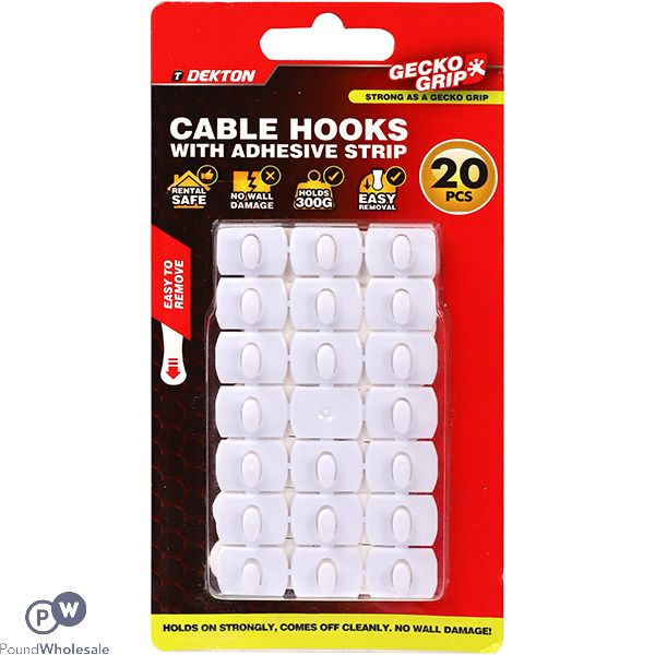 Dekton Gecko Grip White Adhesive Cable Hooks 20 Pack